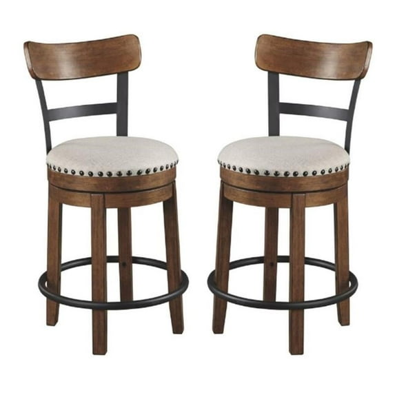 Pemberly Row Swivel Upholstered Polyester Counter Stool in Brown - Set of 2