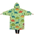 thumbnail image 2 of Oversized Wearable Blanket Hoodie,Green Dinosaurs Cacti Hearts Sherpa Blanket Hoodie with Super Pockets,Super Warm Fuzzy Pullover for Women & Men, 2 of 6