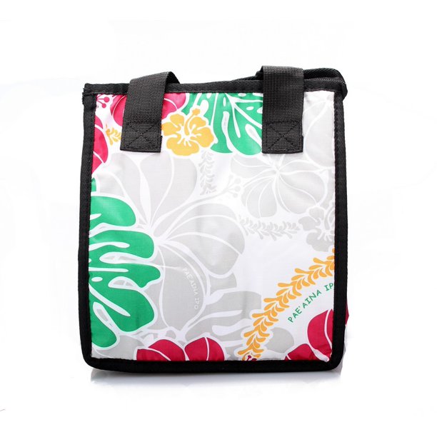 Hawaiian Print Thermal Insulated Zipper Lunch Bag Giant Hibiscus in Red Small