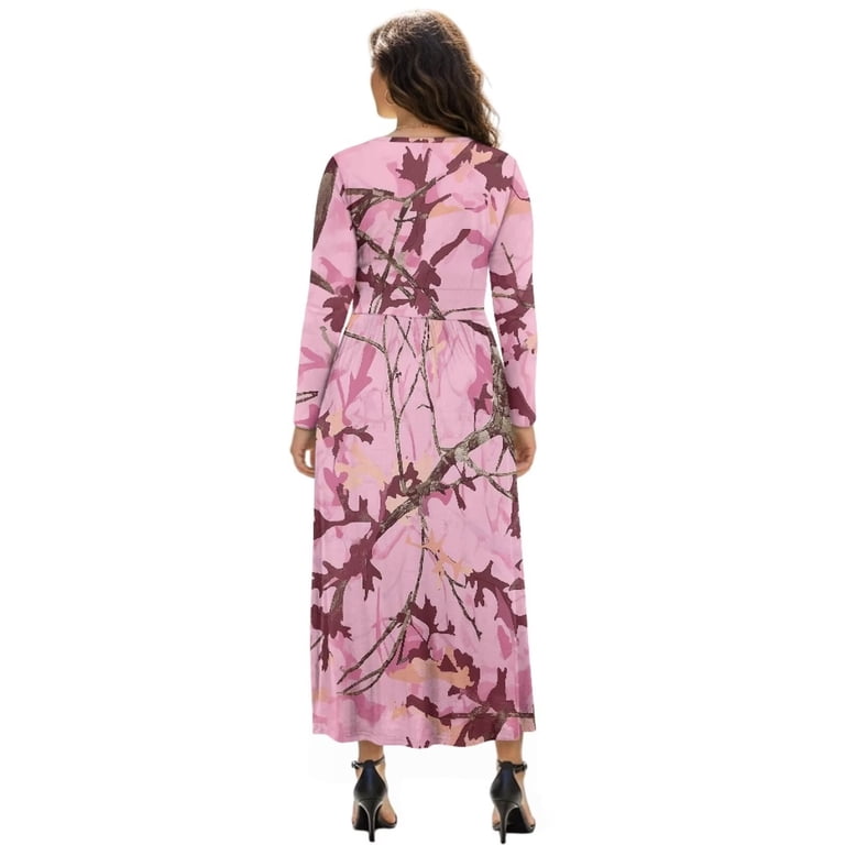 Fkelyi Camo Pink Forest Print Fall Maxi Dress for Women Long Sleeve V Neck Wedding Guest Dresses Flowy A-Line Elegant Dress with Pockets, XL Fkelyi Camo Pink Forest Print Fall Maxi Dress for Women Long Sleeve V Neck Wedding Guest Dresses Flowy A-Line Elegant Dress with Pockets, XL