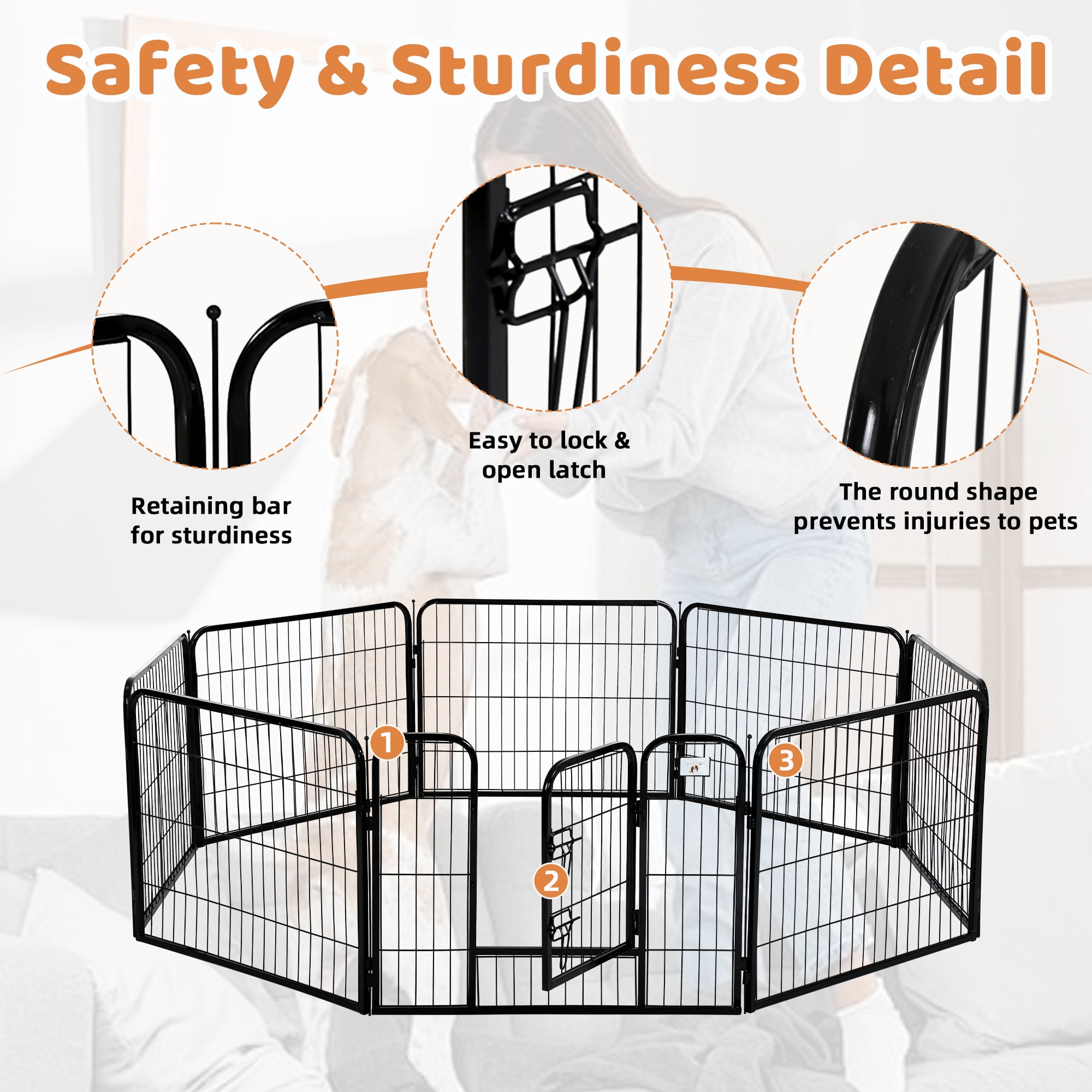 CL.HPAHKL Dog Playpen Indoor Outdoor, 8 Panels 40" Height Metal Puppy Playpen Pet Playpen with Door for Small/Medium/Large Dogs Exercise Pen, Dog Pen Dog Fence for Garden, Yard, RV Camping