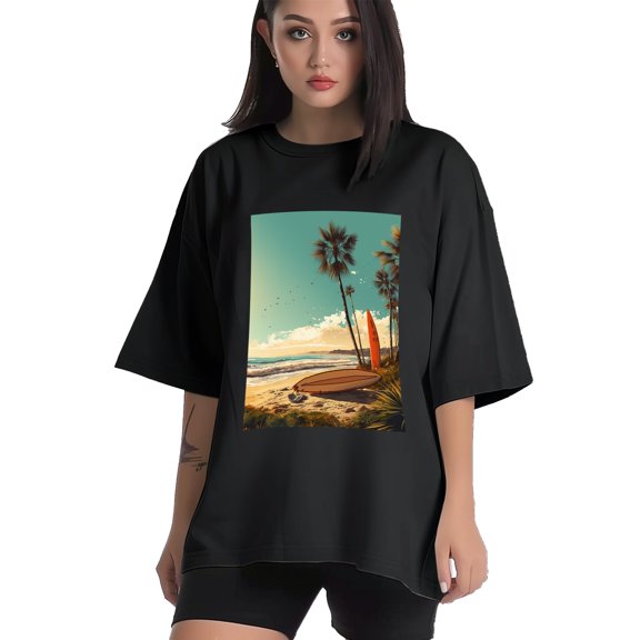 Plus Size Shirt for Women Black Tops for Women Short Sleeves Shirt for Women Seaside (65) T Shirt Crewneck Shirt for Women XS