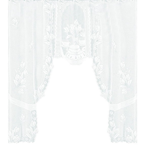 JeashCHAT Floral Lace Sheer Rod Pocket Curtain Valance, Vintage Floral Embroidery Lace Kitchen Curtain Knitted Drapes and Curtains for Cafe Dining Room Small Windows