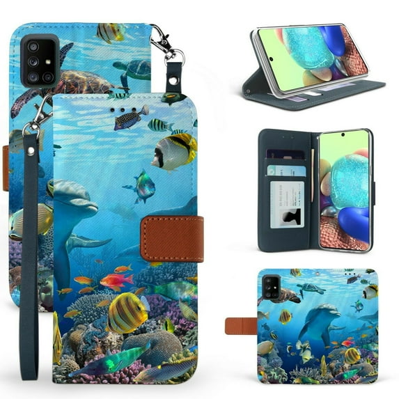 for Samsung Galaxy A51 5G (NOT FIT Samsung A51) Wallet Case Phone Case Hybrid 2-Tone Wallet Kick stand Card Pocket Pouch Screen Flip Cover (Seaworld)