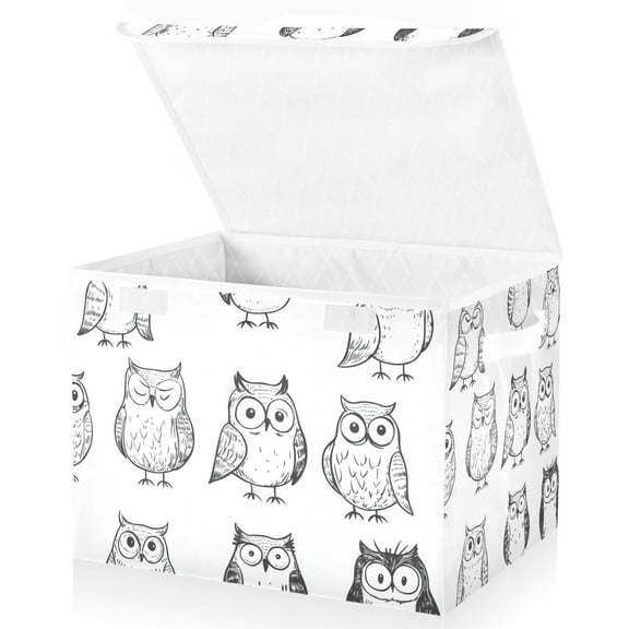 One Line Owls Cartoon Storage Basket for Shelves Foldable Container Organizer for Organizing Toys Clothes Books with Handles