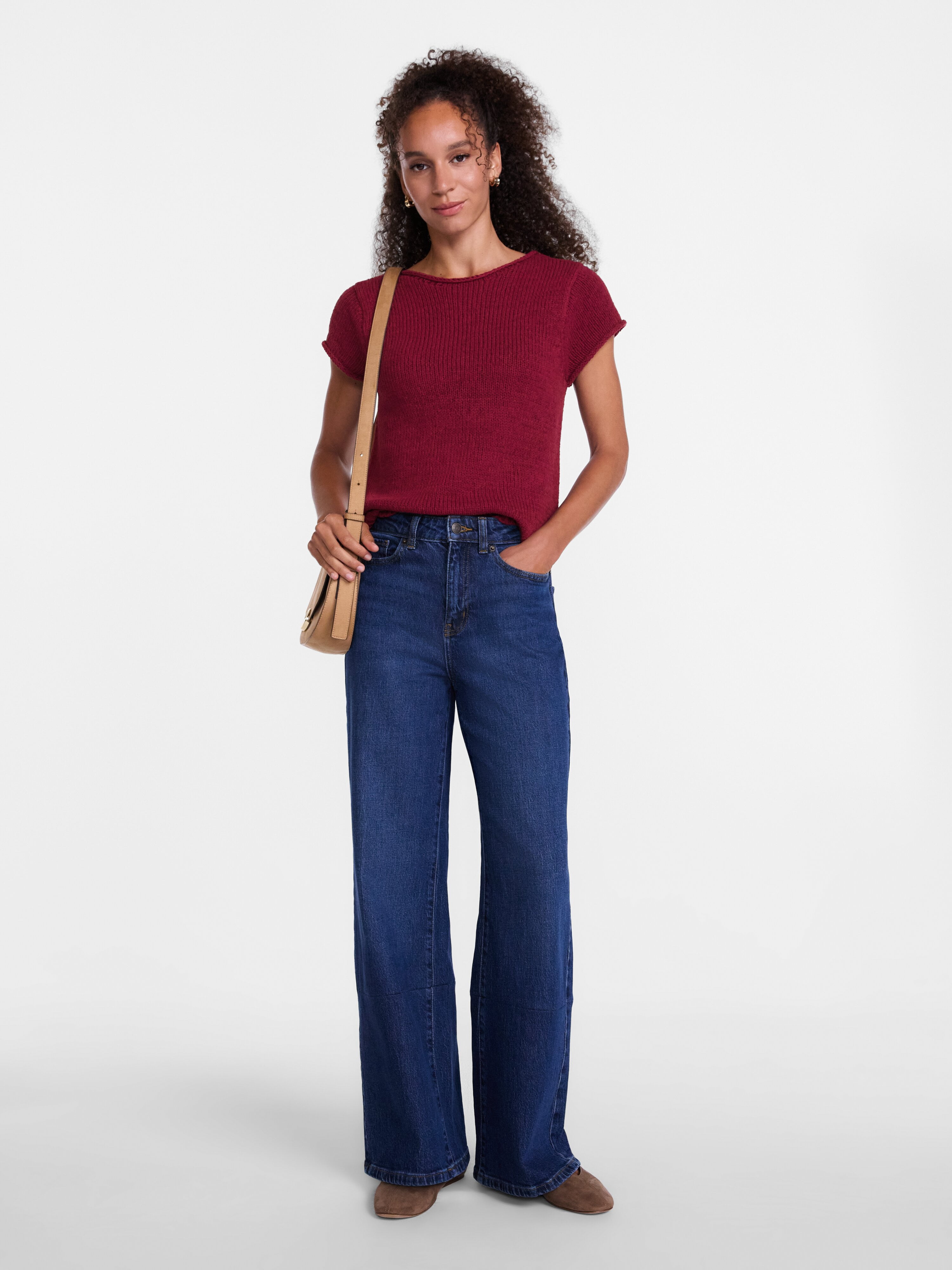 Scenario Women's and Women's Plus Pullover Rollneck Lightweight Sweater with Short Sleeves, Sizes XS-4X