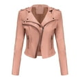 thumbnail image 2 of Lovskoo Women's Leather Jacket Casual Long Sleeve Printed Turndown Collar Zipper Jacket Motorcycle Jacket Pink, 2 of 8