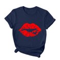 thumbnail image 4 of RKSTN Hauts pour Femmes 2024 Printemps Été à Imprimé Graphique Col Rond Manches Courtes Hauts Saint-Valentin Couleur Unie Décontracté Coupe Ample Blouse Hauts, 4 of 4