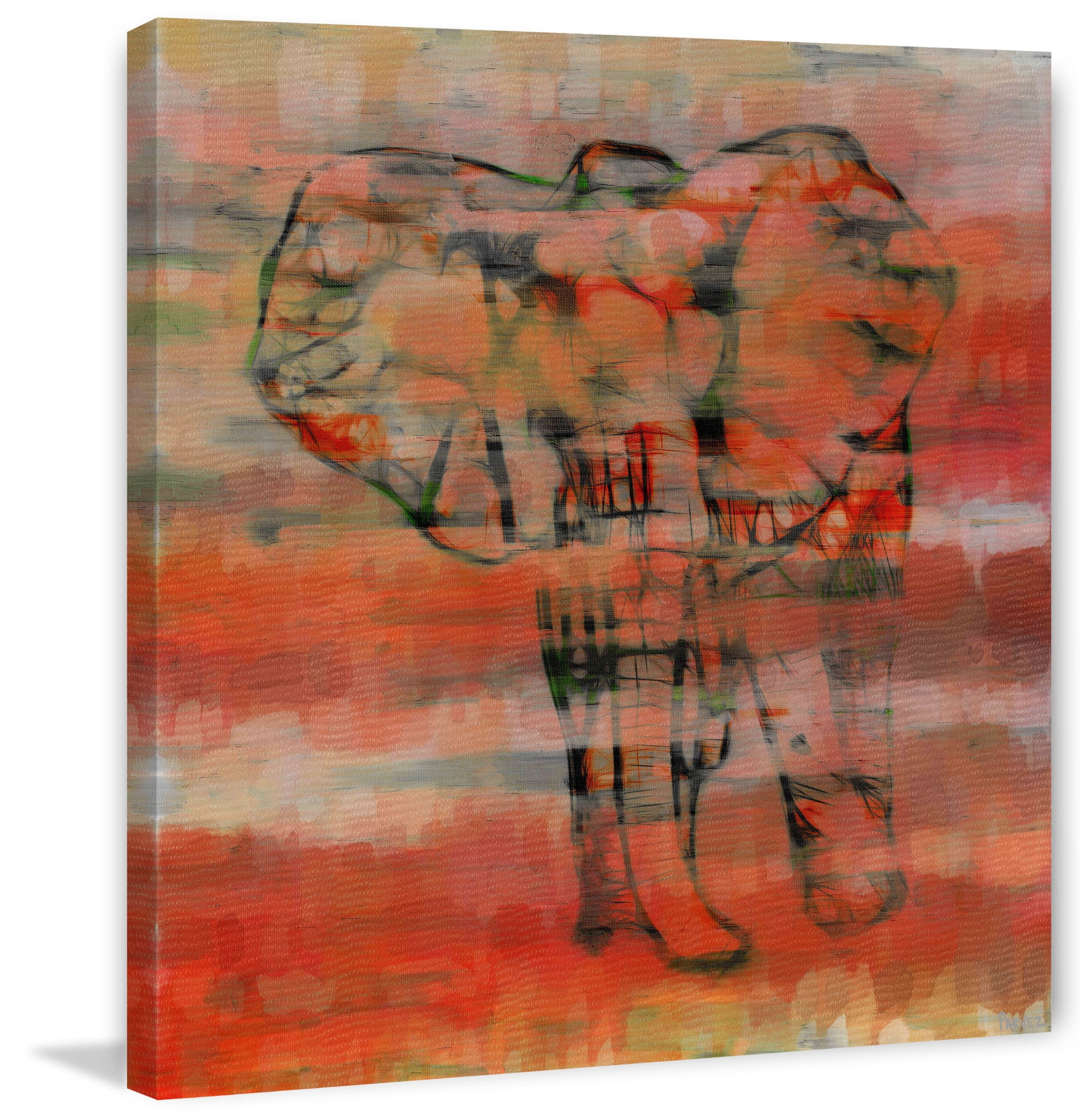 Parvez Taj "Red Elephant" Print on Canvas