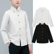 Ashirexll Boys Solid Color Long Sleeve Shirts Turndown Collar Fashion Button Up Tops for Kids 6M-8 Years School