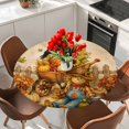 thumbnail image 2 of Round Table Cover 55-60 Inch Thanksgiving Waterproof Reusable Table Cloth Round Fitted Vinyl Tablecloth with Elastic Edged for Parties Outdoors, Fall Harvest Punpkin Maple Leaf Farmhouse, 2 of 9
