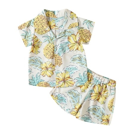 

Baby Boy Outfits Short Sleeve Cartoon Pineapple Prints T-Shirt Shorts Gentleman Lapel formal Casual Kids formal Suits for Boys