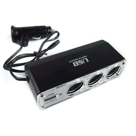 Car Cigarette Multi Socket Triple Splitter Lighter GX Adapter USB Charger T4S0