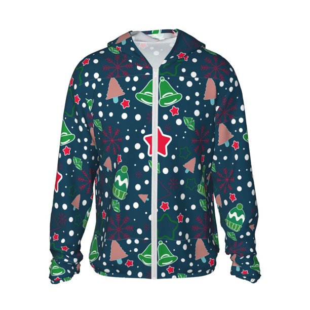 Fotbe Christmas Chaqueta con Protección Solar UPF 50+ para Hombre y Mujer, Camisa con Capucha y Bolsillos-Medium