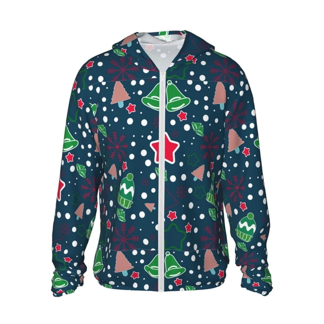Vsdgher Chemise à Capuche Imprimée de Noël pour Adultes, Protection Solaire, Manches Longues, Pêche, Course, Natation - 3TG