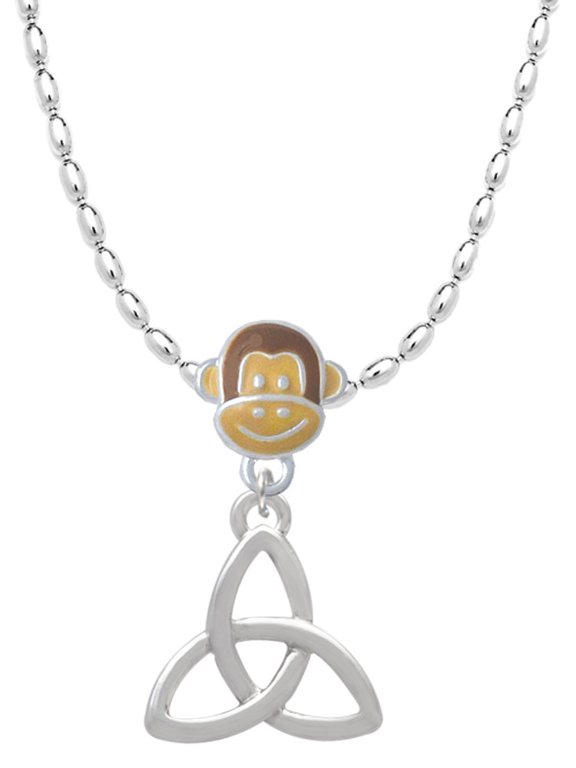 Silvertone Large Trinity Knot Mia Monkey Charm Necklace