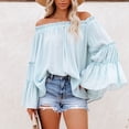 thumbnail image 2 of Blusa de manga larga, ligera y transpirable para mujer, estilo tipo 2, talla M, blusa acampanada con hombros descubiertos, 2 of 6
