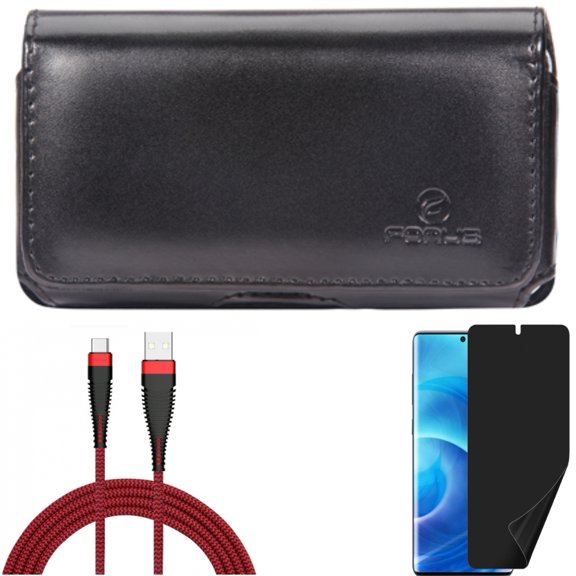 10ft USB Cable w Case Belt Clip w Privacy Screen Protector for Samsung Galaxy S20 - Type-C Charger Cord, Leather Swivel, TPU Film [NOT GLASS] X1W fits Samsung Galaxy S20 Model