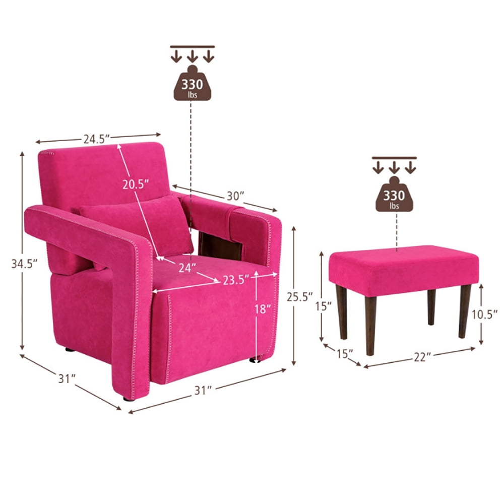 Finihen Accent Single Sofa Chair with Ottoman, Modern Berber Fleece Single Sofa Chair with Ottoman and Waist Pillow, for Living Room, Bedroom, Red Finihen Accent Single Sofa Chair with Ottoman, Modern Berber Fleece Single Sofa Chair with Ottoman and Waist Pillow, for Living Room, Bedroom, Red