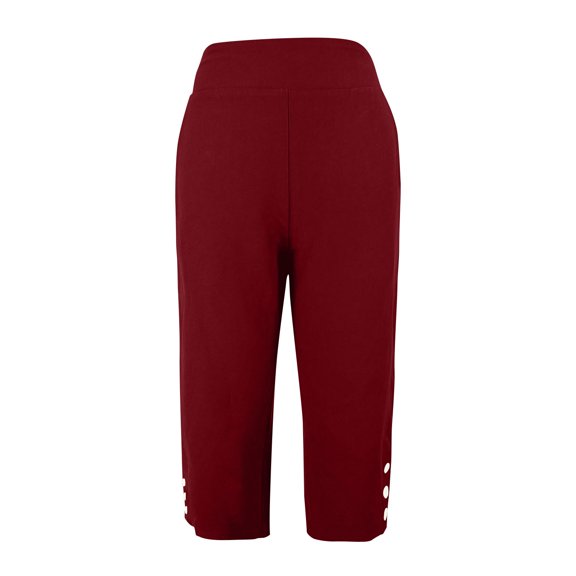 Women's Capri Pants S-2XL Elastic Band Casual Cropped Trousers Summer High Waisted Lounge Pants with Side Pockets Wine XL