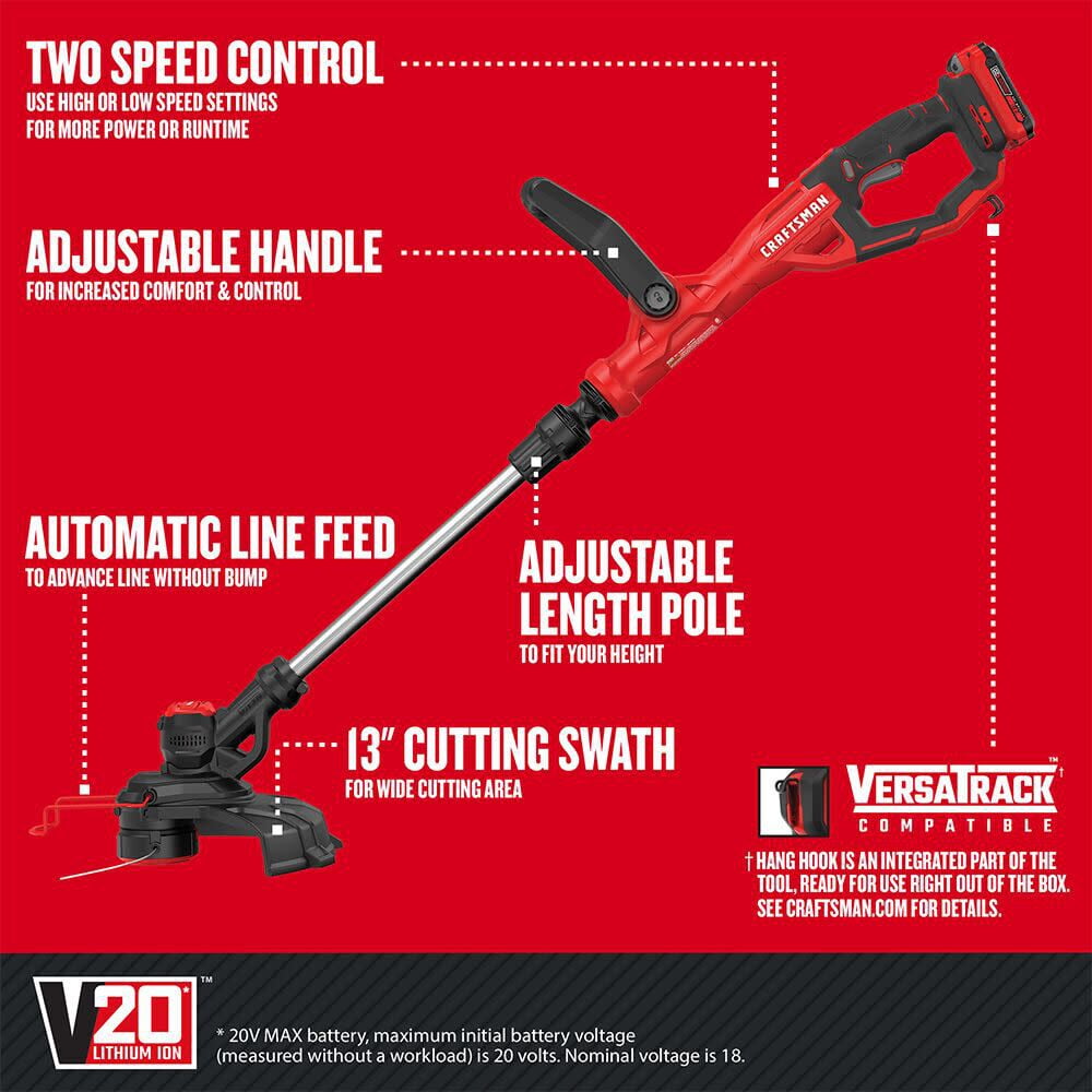 BLACK+DECKER CM-CST900D1 20V Battery-Powered Straight Shaft String Trimmer/Edger Kit