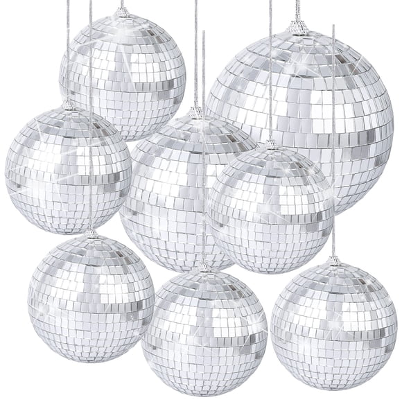 8 Pcs Boules Miroir Disco Argentées Suspendues Boule Miroir Disco Lumineuse pour Fête Rétro, Fête Amusante, Décorations de Bracelets pour la Maison
