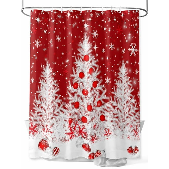 Christmas Tree Shower Curtain Set ,Waterproof Fabric Shower Curtains White Xmas Tree Winter Snowflakes Red Shower Curtains for Bathroom,Bathroom Decor 36"x78"