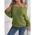 thumbnail image 6 of Crochet Tops for Women Off the Shoulder Sweaters Summer Long Sleeve Hollow Out Knit Beach Clothes Green L, 6 of 8