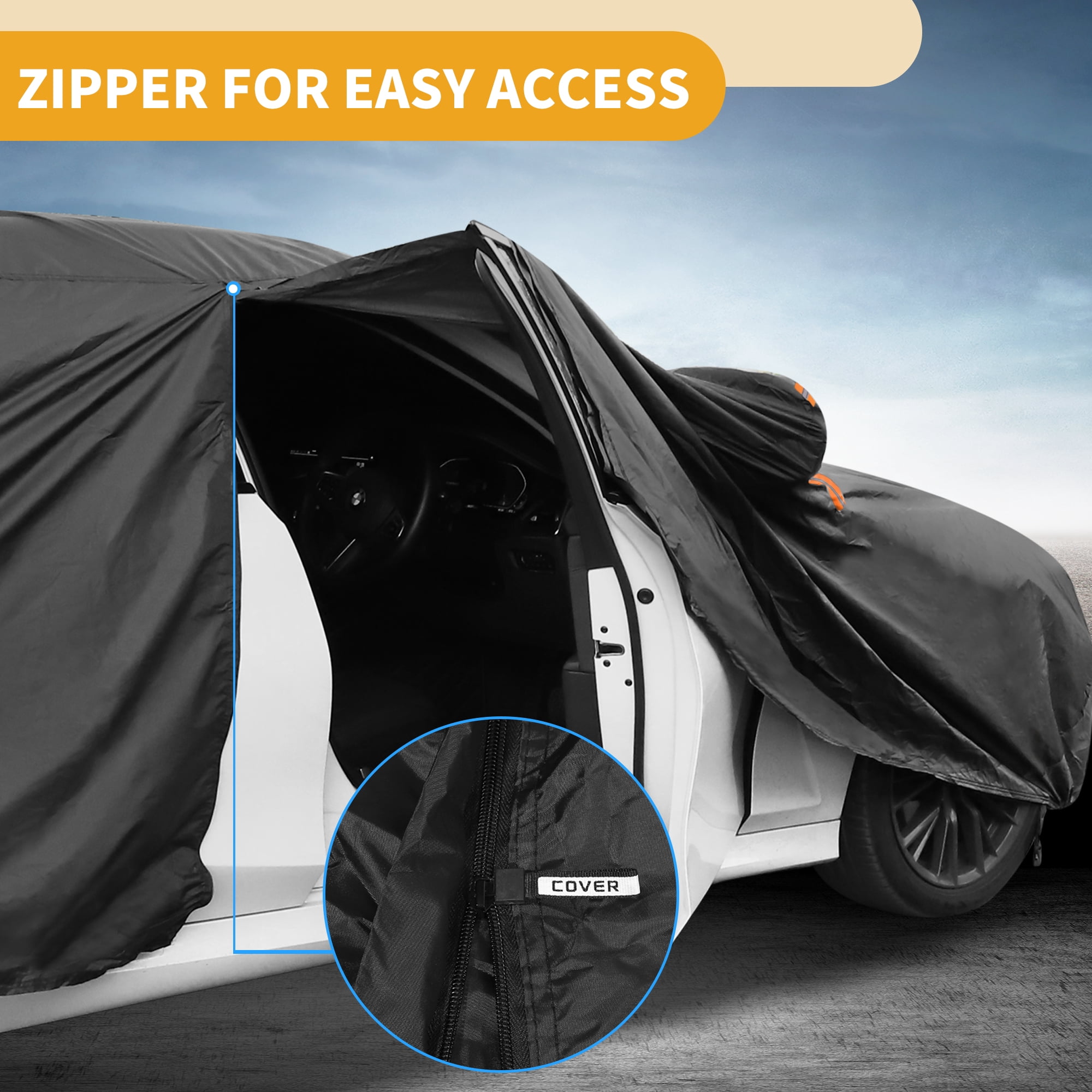 Unique Bargains 1 Pc Car Cover Protection Black 208.66"x78.74"x51.18"