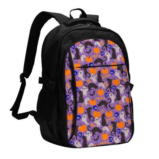 Disketp Halloween Black Cats Mochila de Viaje Estampada para Laptop con Puerto de Carga USB, Mochila Impermeable para Computadora – Regalo para Hombres y Mujeres