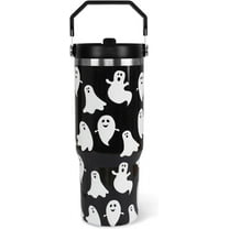Halloween Tumbler with Lid and Straw 30oz,Ghost Spooky Season Vacuum Insulated Leak Proof Tumbler,Goth Cute Spooky Gift Women Kids Teen Girls,Halloween Accessories Stainless Steel Coffee Cup
