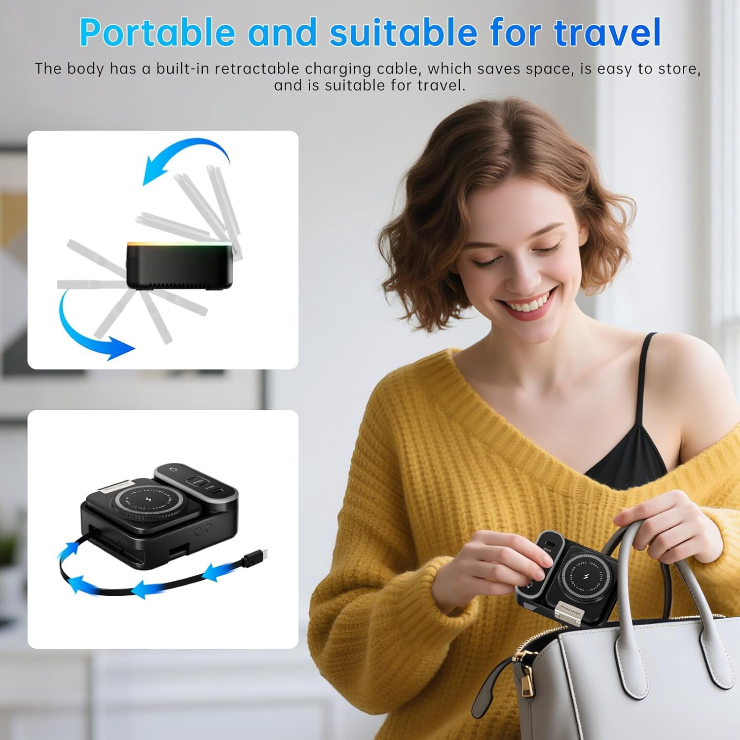 8-in-1 Wireless Charging Station,15W Magnetic Foldable Charger,65W Fast Charging Stand,Retractable Cable,LED Clock,USB-C/A Ports,Multi-Device Charging for i Phone,i Watch,Air pods,Mag Safe Compatible
