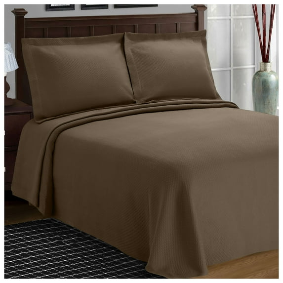 Solitaire 100% Cotton Jacquard Matelassé Bedspread Set Taupe / King