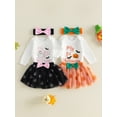 thumbnail image 3 of Loicainy Infant Baby Girl Halloween Clothes Set 3 6 9 12 18 Months Print Long Sleeve Romper Tulle Skirt Headband 3 Pcs Outfits, 3 of 9