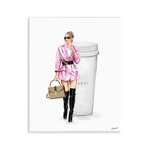 Stupell Industries Glam Woman with Coffee People Painting Unframed Art Print Wall Art, 11 x 14