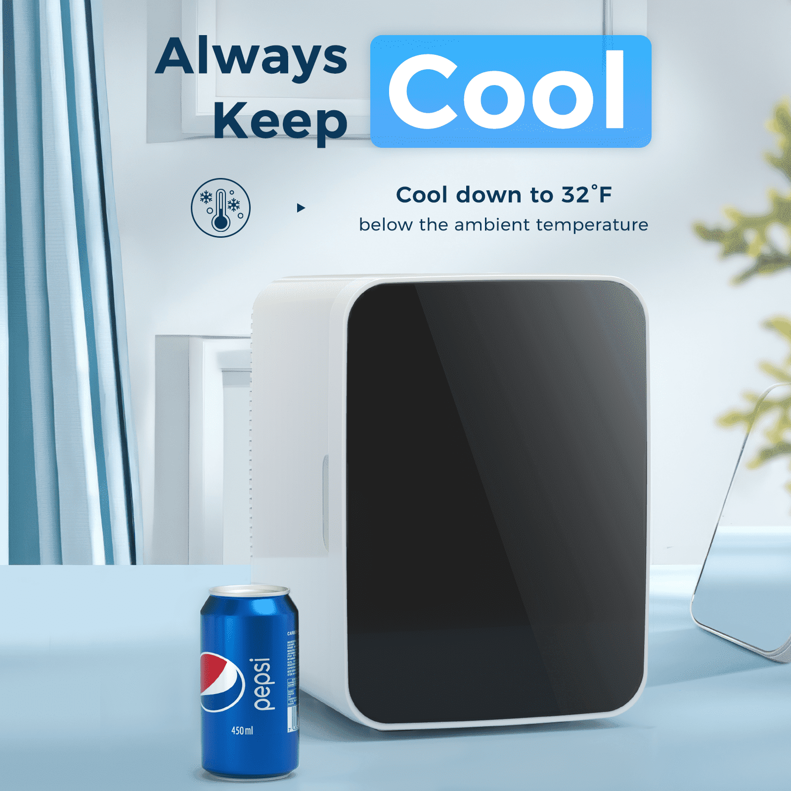 Mini Fridge,10 Liter/2.6 Gal/15 Can Portable Mini Refrigerator Small with AC/DC Adapters for Bedroom Dorm Office and Car,Beverage Cooler for Wine Drinks Food,Cosmetics Skincare Fridge - White