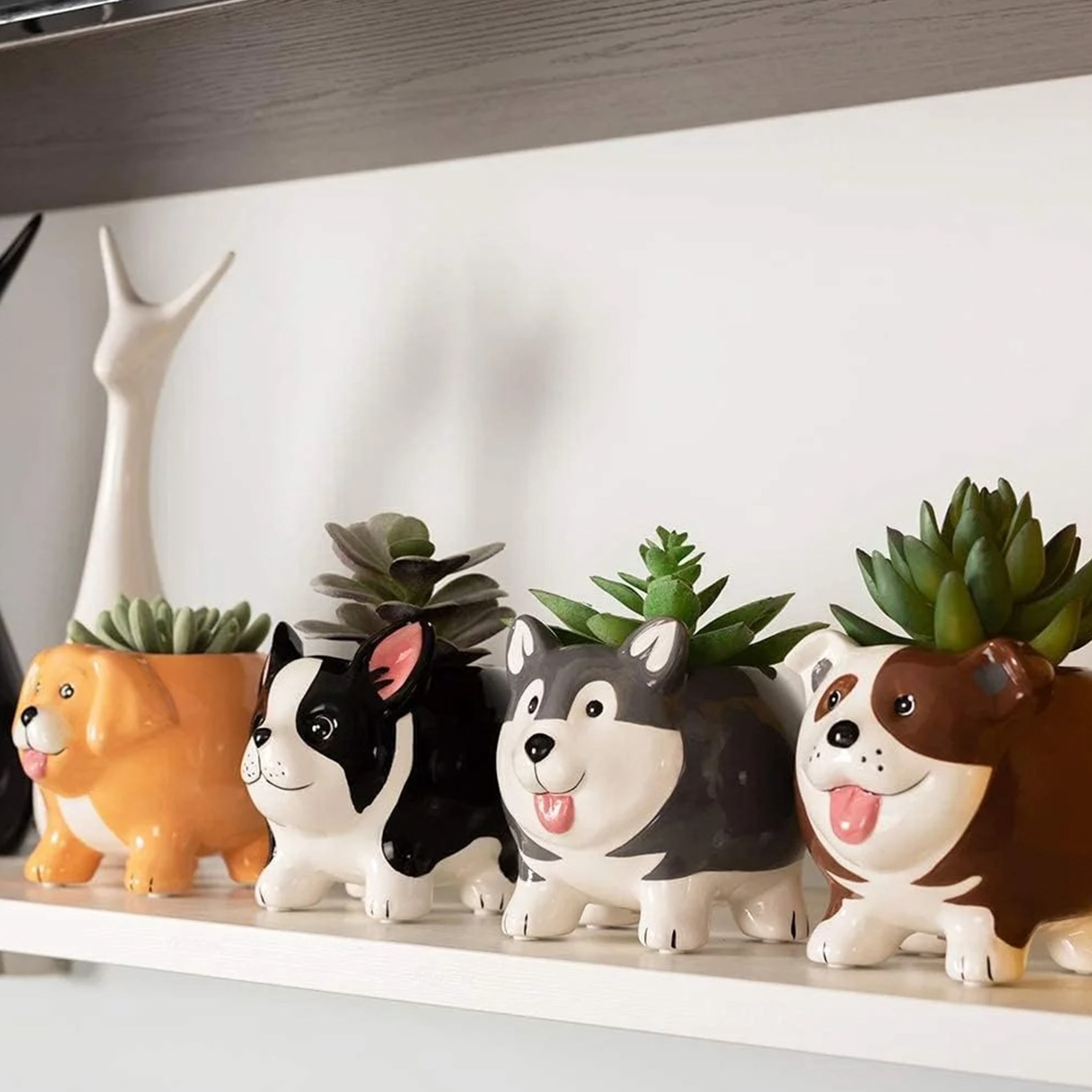 BUYMAX 4-Pack 4 inch Ceramic Dog Planters, Mini Succulent Pots Gift for Dog Lovers