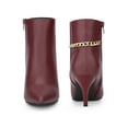 thumbnail image 2 of BLISSFUL STEP Women's Ankle Boots Kitten Heel Pointed Toe Zipper Chain Decor Booties Burgundy 9, 2 of 7