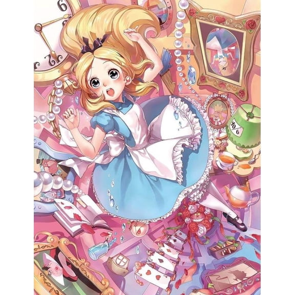 Alice in Wonderland Diamond Art Painting Kits - Full Drill Diamond Dots Paintings for Beginners, Round 5D Paint with Diamonds Pictures Gem DIY Adult Crafts 12x16inch