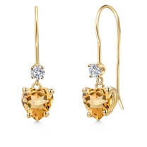 Gem Stone King 14K Yellow Gold Yellow Citrine and Lab Grown Diamond Earrings for Women | 1.43 Cttw | Gemstone November Birthstone | Heart Shape 6MM