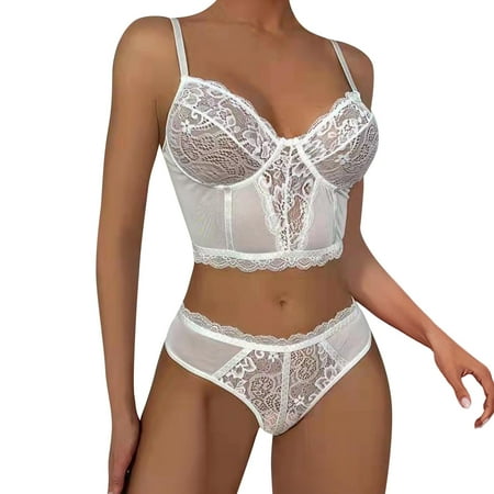 

Pedort Lingerie For Women Plus Size Bra and Panty Sets for Women Pretty Push Up Lace Lingerie Sets Ladies Comfort Padded Underwire Bra(White XL)