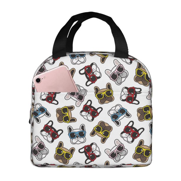 Easygdp Bulldog Sunglasses Face Bolsa Térmica Premium - Tela Oxford Impermeable, Gran Capacidad, Bolsillo Frontal, Unisex para Trabajo, Escuela, Actividades al Aire Libre y Picnics