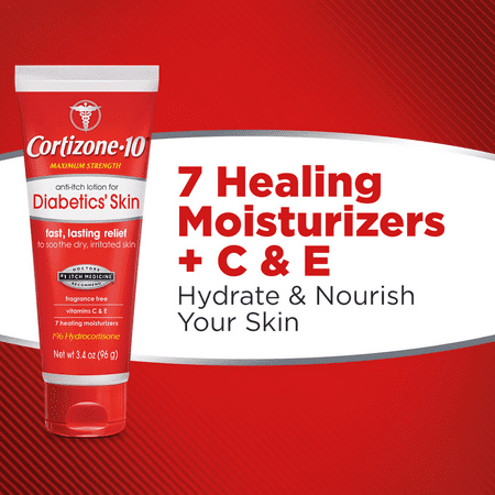 Cortizone-10 Max Strength Anti-Itch Lotion for Diabetics' Skin with 1% Hydrocortisone, 3.4 oz.