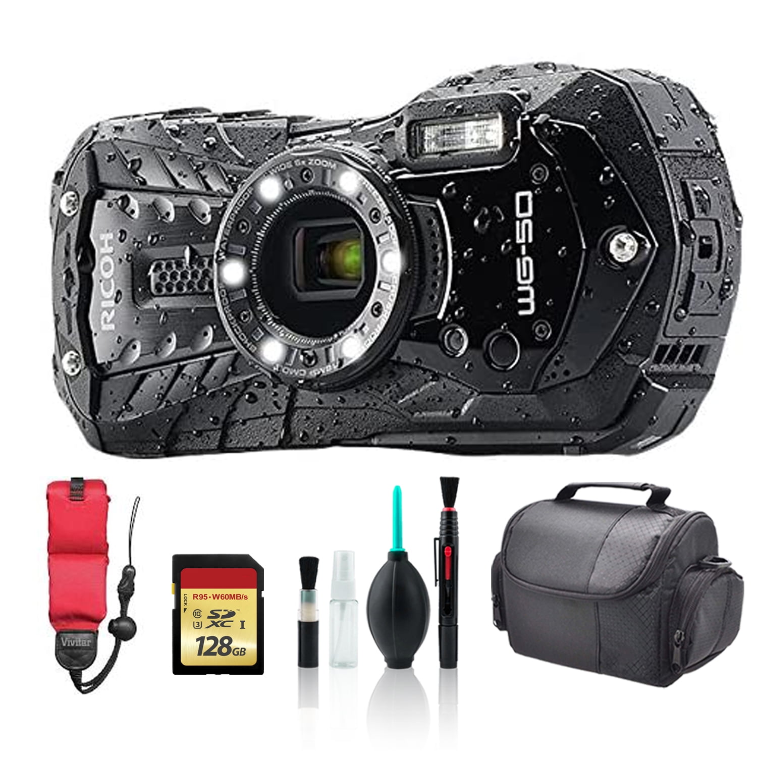 Ricoh WG-50 Waterproof Digital Camera (Black) - with 128GB Memory