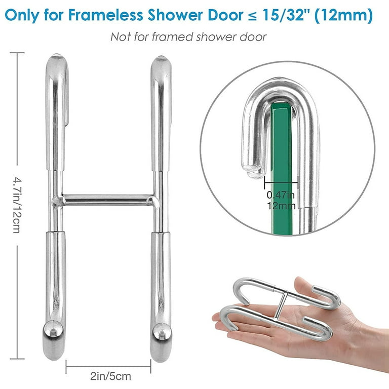 4 Pack Over Shower Glass Door Hook, 304 Stainless Steel Rack Hooks, Bathroom Frameless Drilling-Free Hanger, for Bathing Suits, Robe, Towel, Squeegee