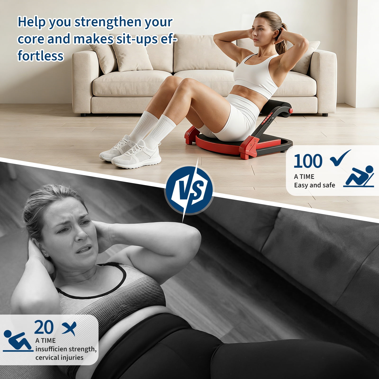 Memoryfield Ab Workout Machine Sit Up Core Trainer with Resistance Bands, 4-Level Adjustable Angles Foldable Ab Exercise Equipment for Home Gym Strength Training