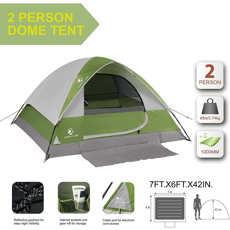 Sophia & William 2 Person Outdoor Camping Dome Tent Portable Waterproof  Lightweight Backpacking Tent with Carry Bag for Outdoor Camping/Hiking,Green