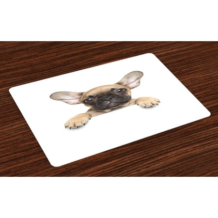 Bulldog Placemats Set of 4 Pedigreed Young Puppy Close-up Photo Best Friend Pet Lover Print, Washable Fabric Place Mats for Dining Room Kitchen Table Decor,Sand Brown Black and White, by (Best Place To Backup Photos)