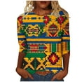 thumbnail image 2 of LYEAA African American Apparel Women 3/4 Sleeve Round Neck Tops Ethnic Print Cotton Shirt Loose Fit Casual Daily Cultural Outfit Multicolor L, 2 of 5