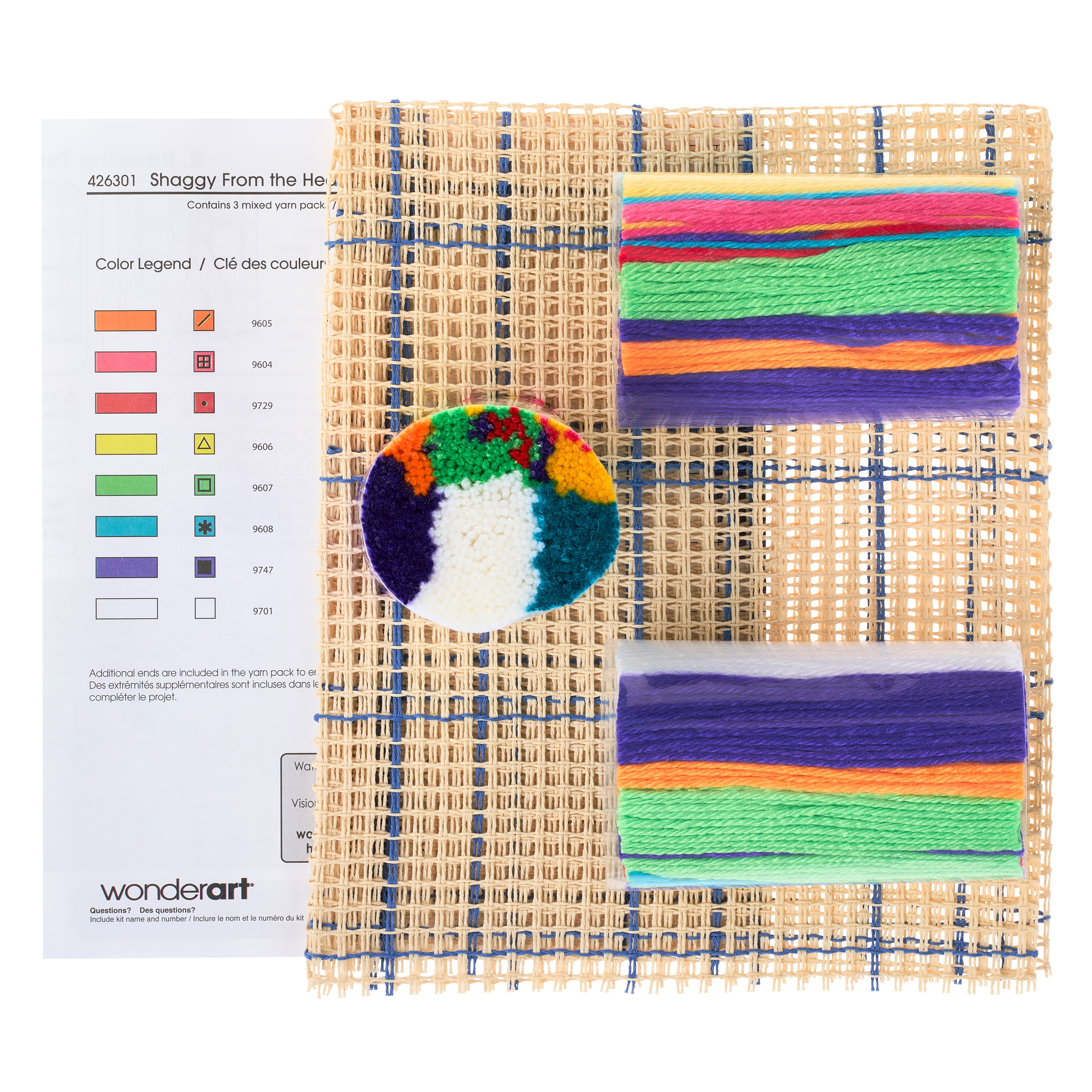 WonderArt® 12 x 12 Latch Hook Kit, Shaggy Small Tie Dye, Acrylic Yarn  Cotton Canvas 